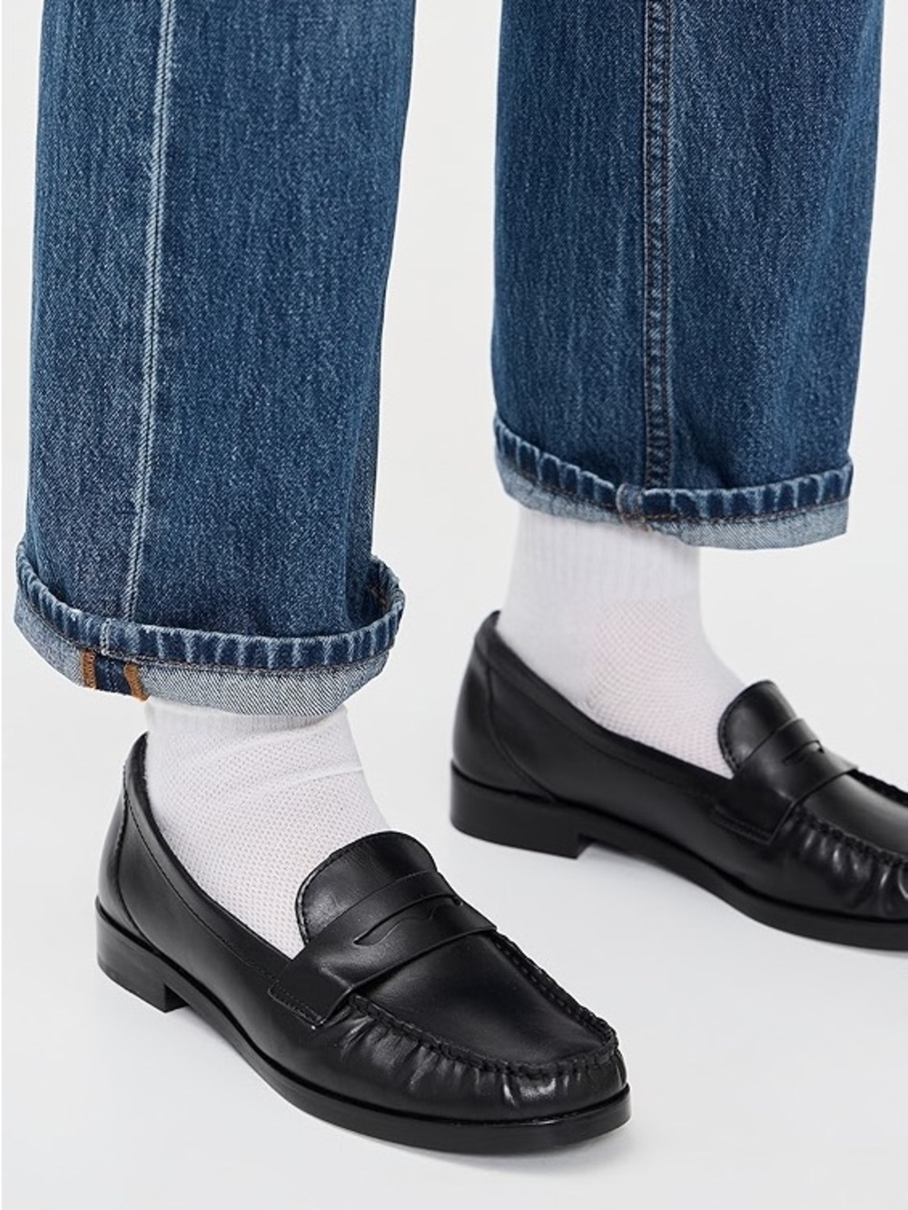 Reformation Ani Ruched Loafers in Black Leather
